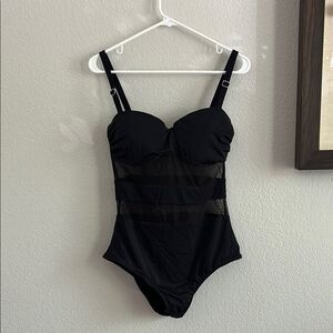 Black One-Piece Swimsuit with Mesh Details Sz 2XL no tags